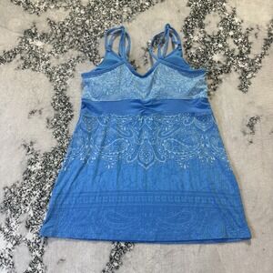 Athleta Cami Womens Size M Blue Paisley‎ Print Sleeveless Tank Top Lace Halter